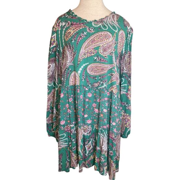 WONDERLY Curvy SZ 2X Midi Boho Peasant Tiered Flowy Paisley Green - Picture 3 of 7